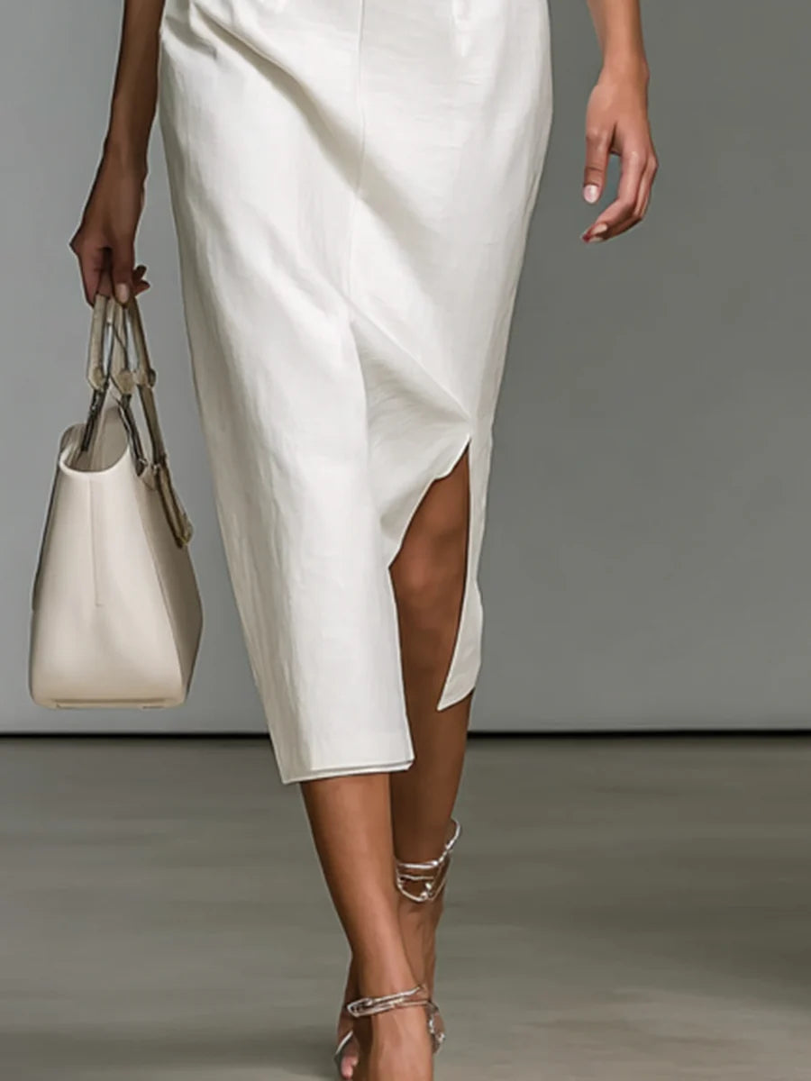 Printed V-neck short-sleeved midi dress