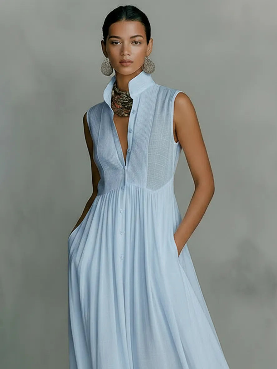 Women's Minimalist Cotton-linen Blend Sleeveless Maxi Dress MDZ2615B6Y