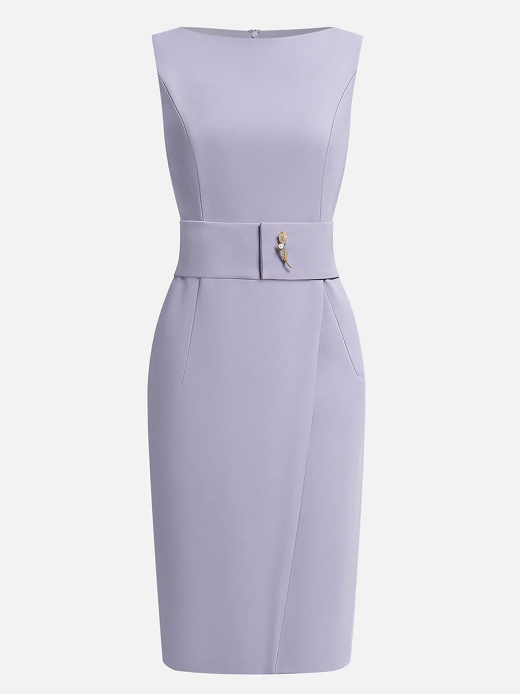 Lavender Purple Rhinestone Classic Boat Neck Sleeveless Sheath Midi Dress