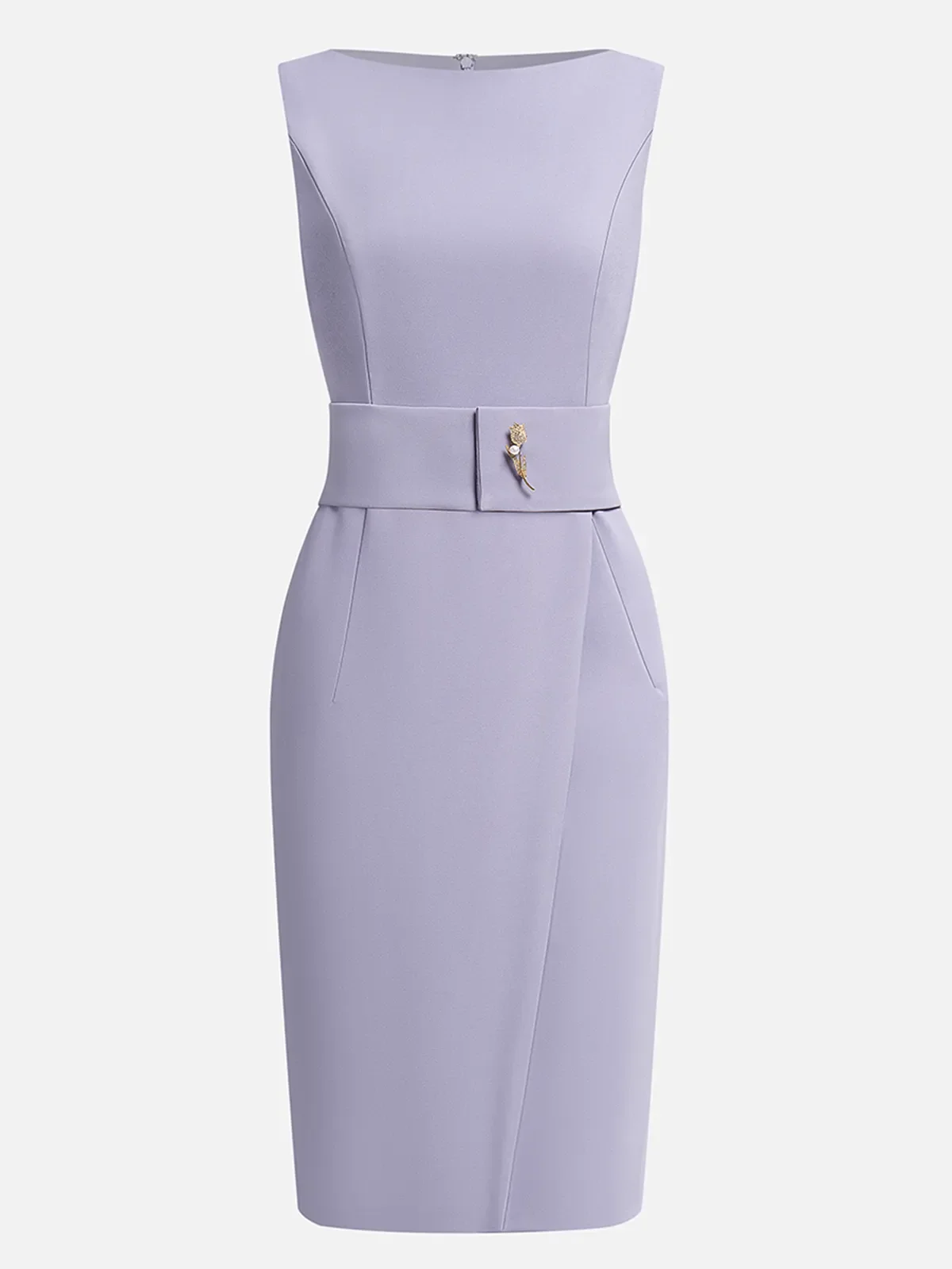 Lavender Purple Rhinestone Classic Boat Neck Sleeveless Sheath Midi Dress