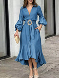 Women's V-neck Long-sleeved Casual Loose Denim Dress
