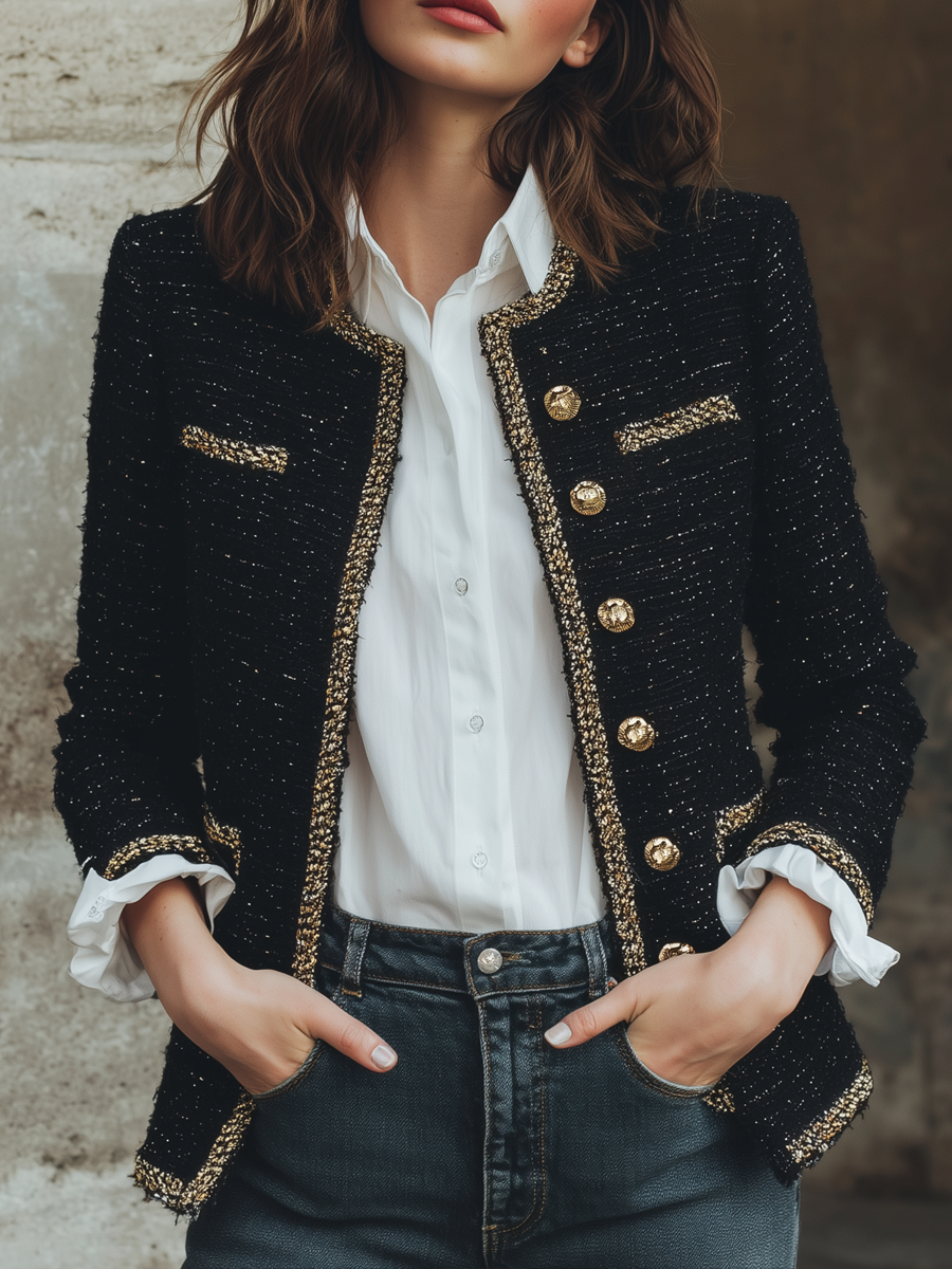 Vintage Chanel-style Contrast-trimmed Jacket