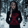 Women's Viking Celtic Text Totem Jacquard Contrast Color Hooded Sweater
