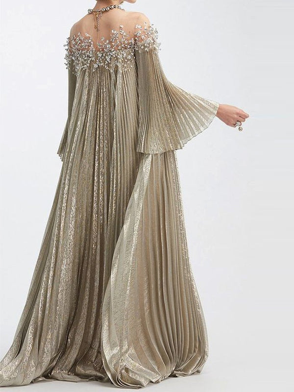 Oversized Pleated Shiny Maxi Dress