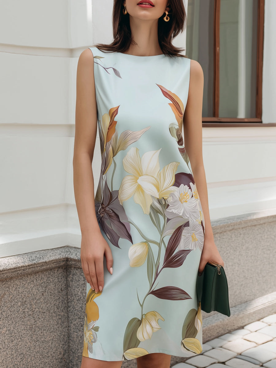 Sleeveless Botanical Print Shift Dress