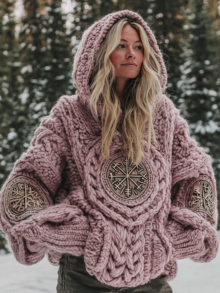 Women's Viking Vegvisir Rune Knit Hooded Sweater