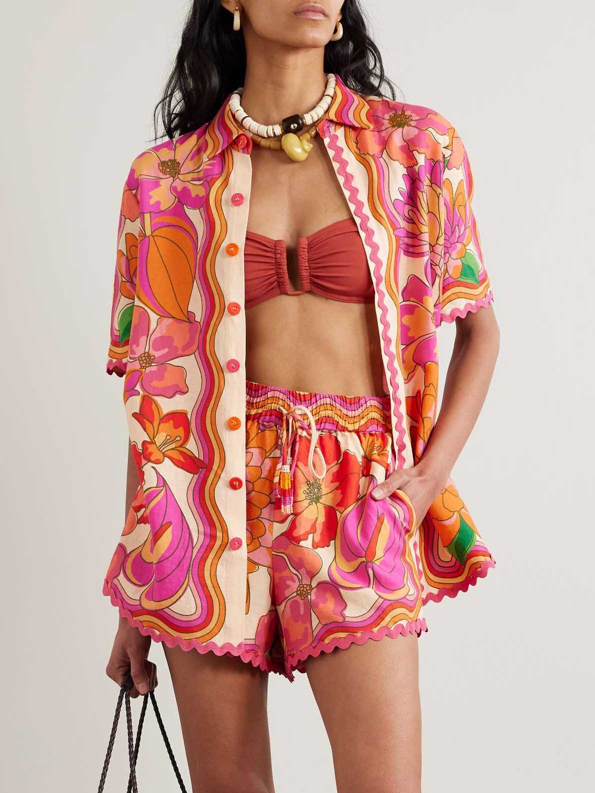 Exquisite Abstract Hibiscus Tropical Floral Print Two-piece Set