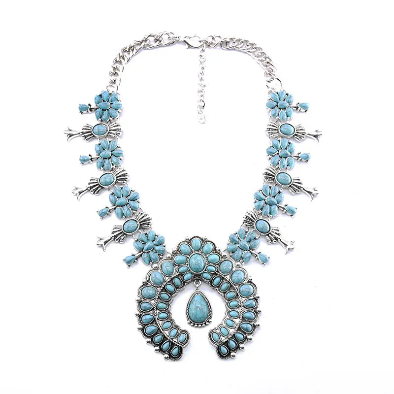 Boho Turquoise Flower Pendant Alloy Necklace
