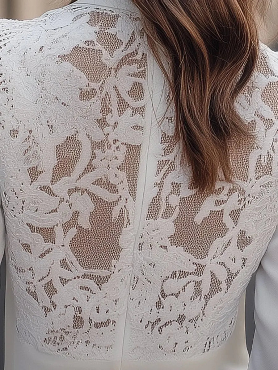 Elegant White Lace-Backed Blazer with Structured Silhouette