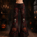 Women's Halloween Sparkly Sequin Skull & Pumpkin Bell-bottom Pants