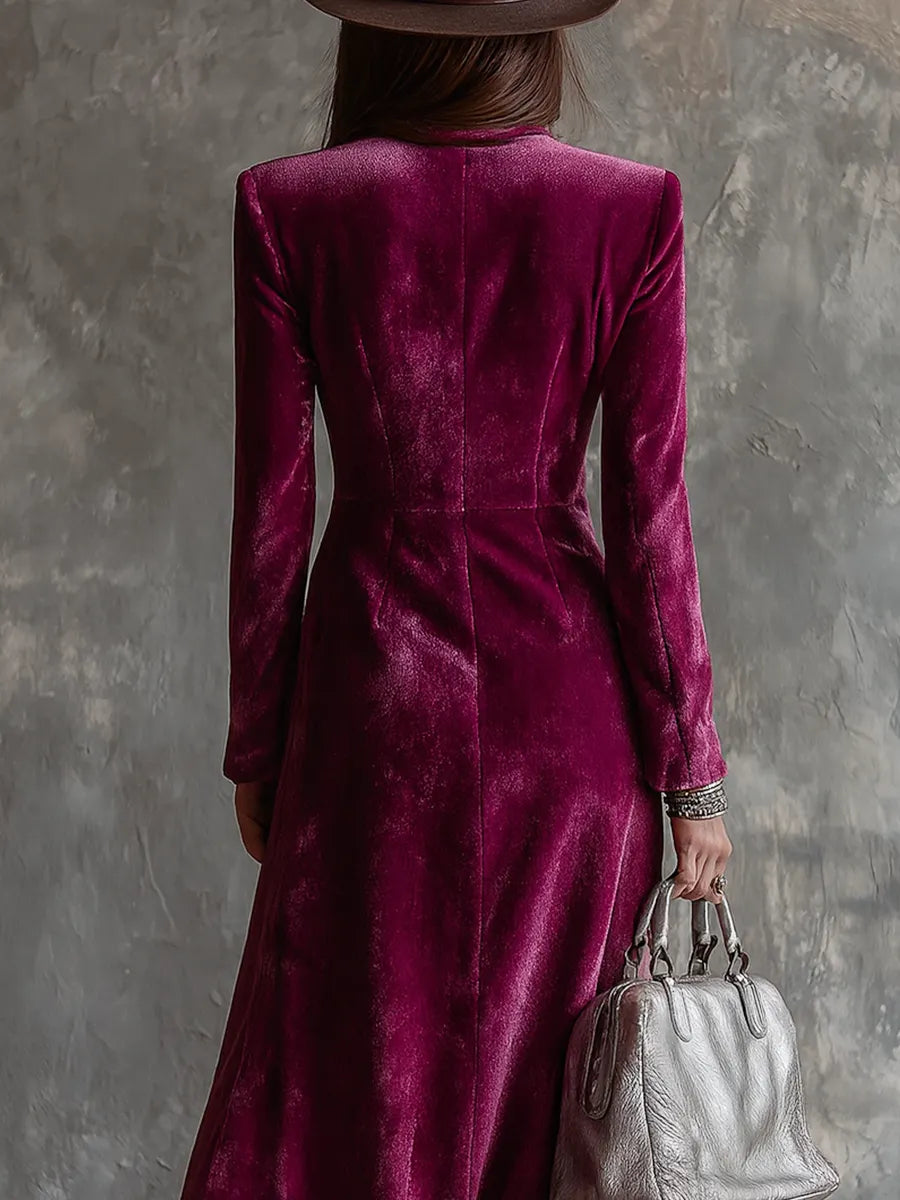 Vintage Button-Up Velvet Long Blazer Dress