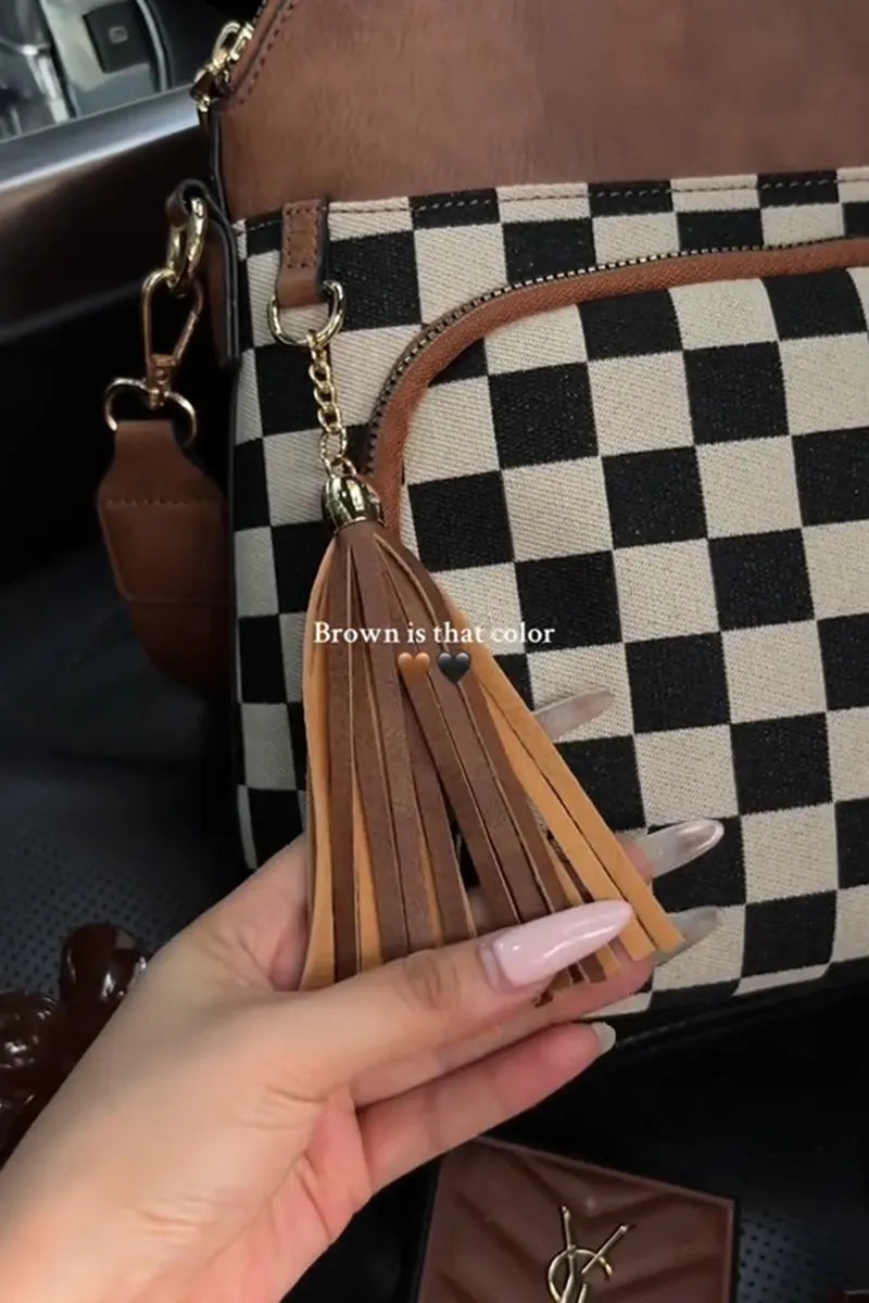 Women's Checkerboard Pattern Color Block Shoulder Bag