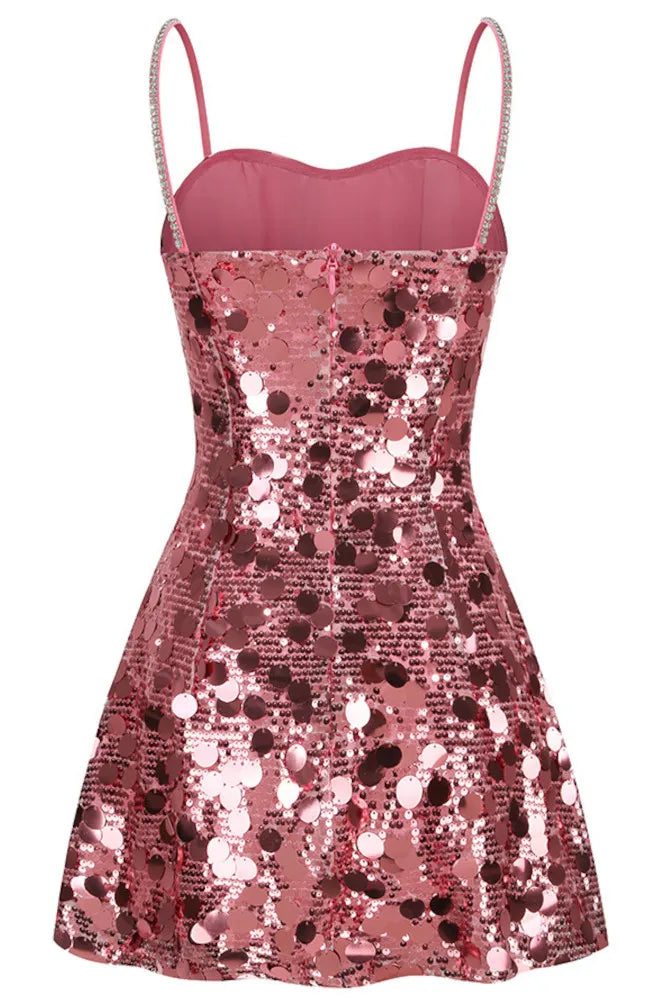 Sequin A Line Dress Pink