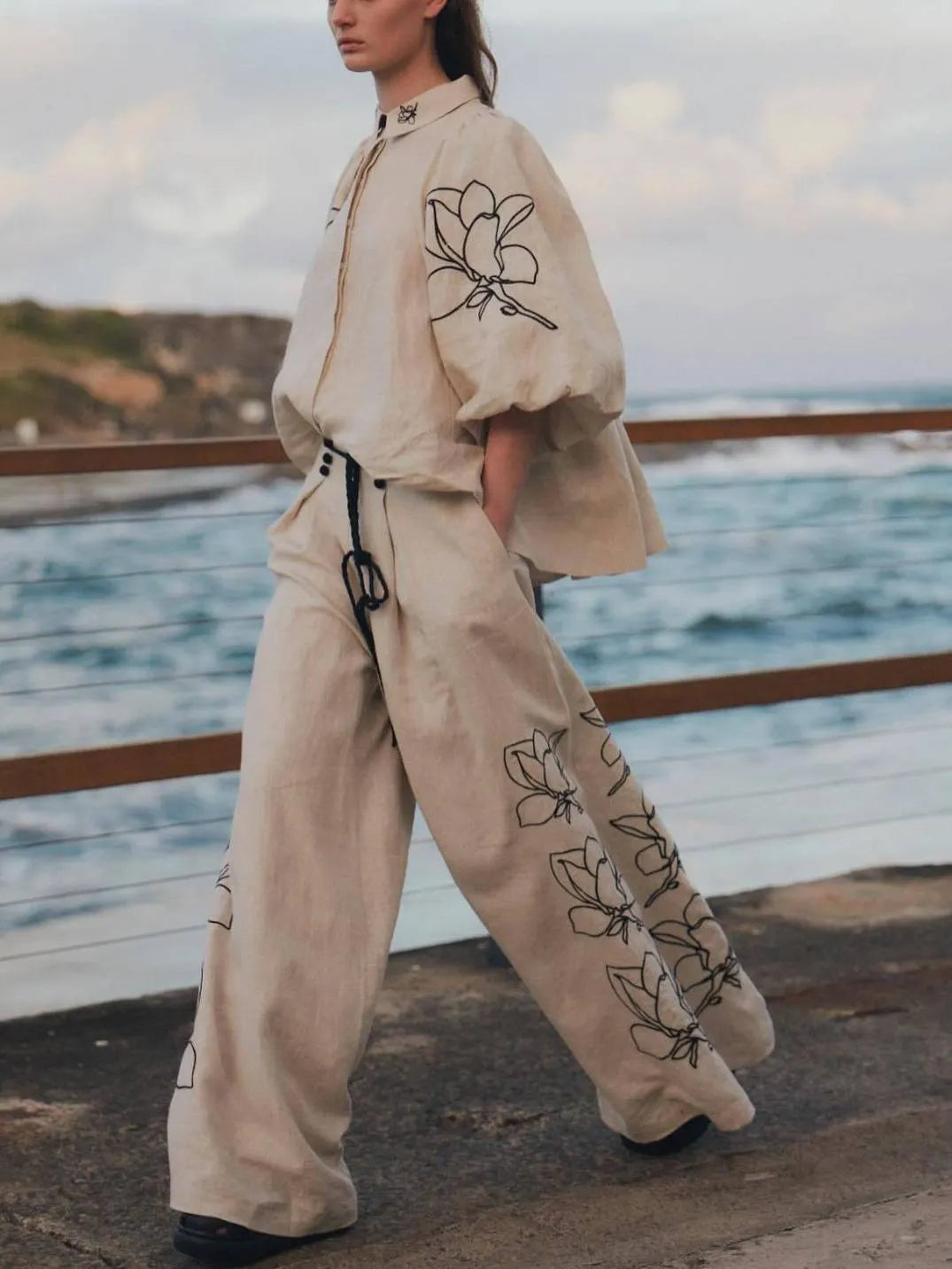 Vintage Pastoral Printed Wide-Leg Pants