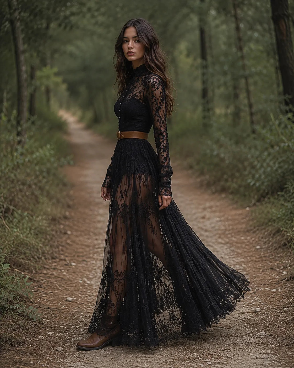 Black Sheer Lace Layered Maxi Dress