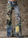 Ethnicity Texture Patchwork Dragonfly Women's Print Casual Wide Leg Pants
