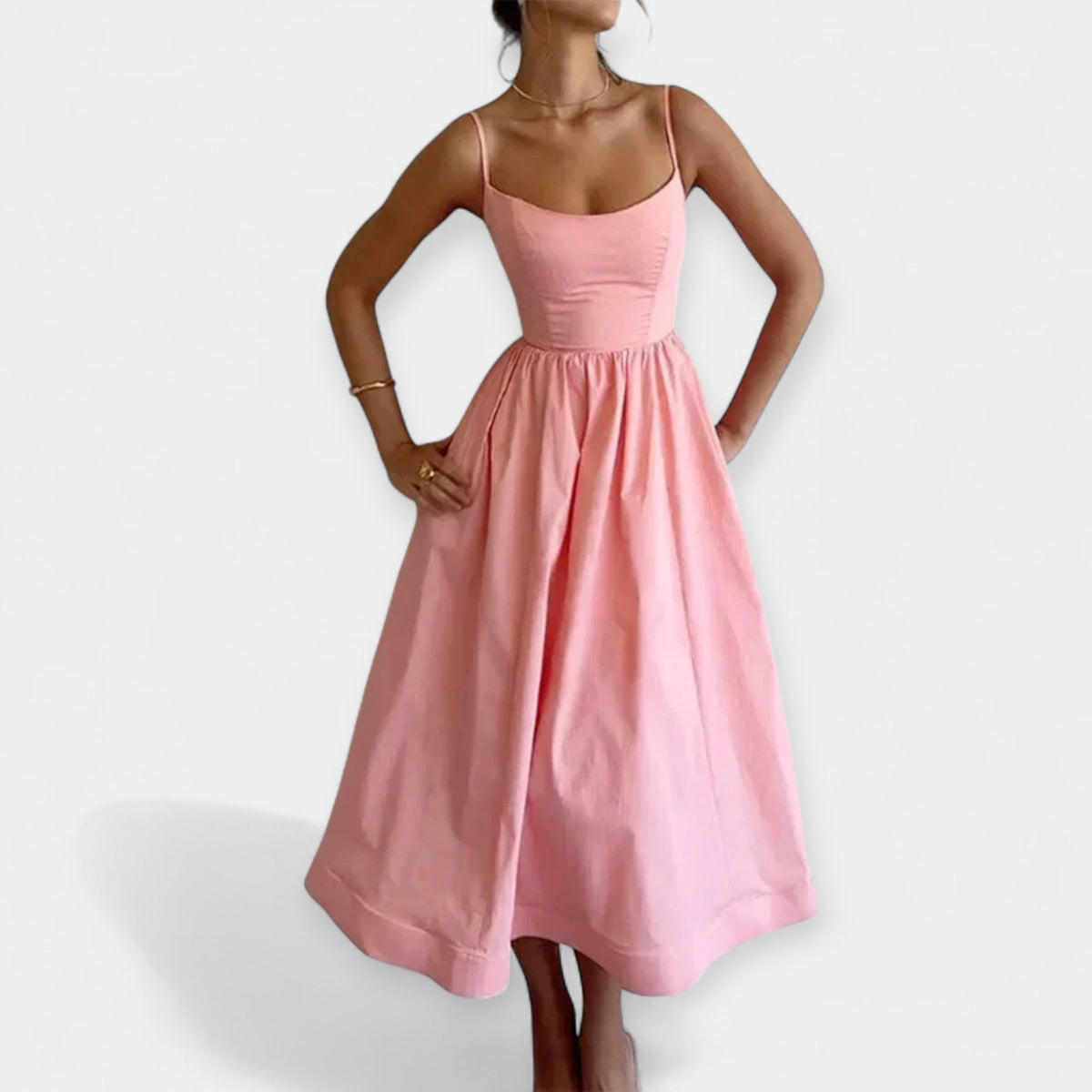 Mini Dress with Round Neckline and Straps
