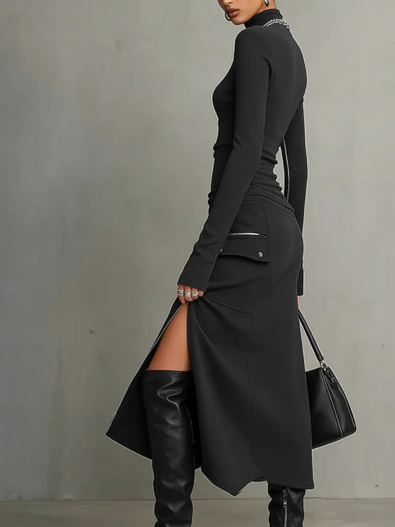 High-neck irregular zipper pocket set