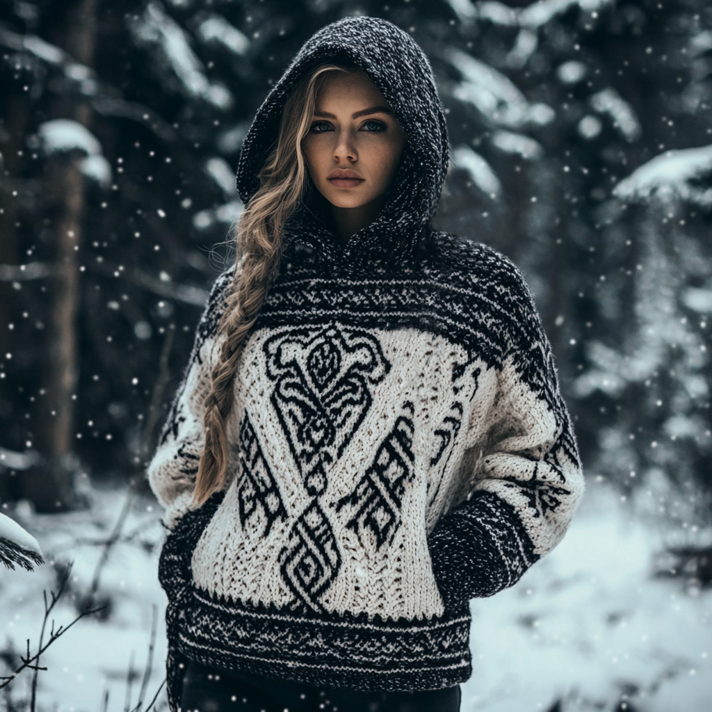 Women's Viking Totem Celtic Knot Hooded Pocket Sweater