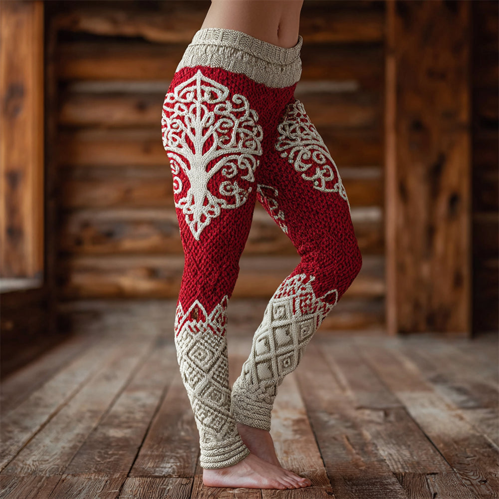 Christmas Celtic Tree Viking Art Women's Knit Leggings
