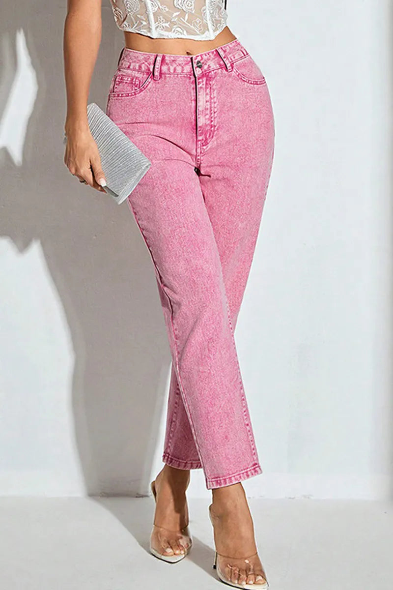 Women's Pink High-Waisted Straight-Leg Jeans