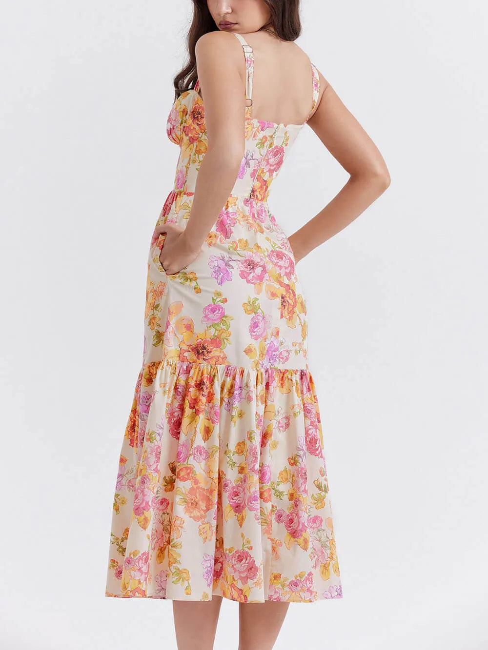 Strap A-Hem Floral Midi Dress