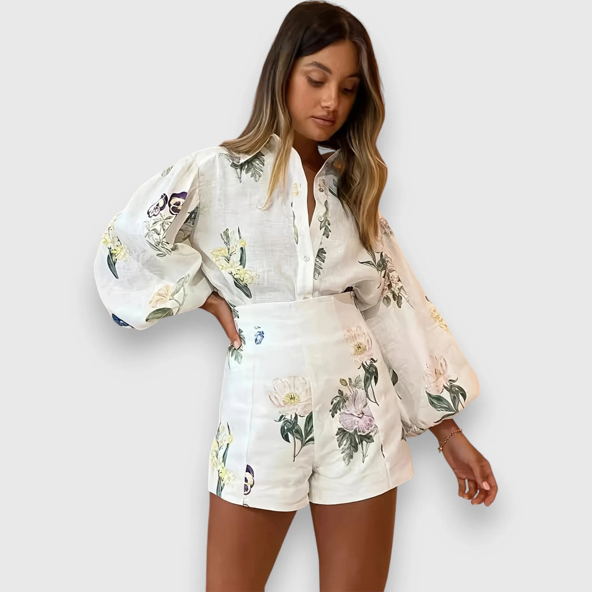 Two-Piece Set with Vibrant Floral Pattern