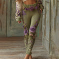 Lassy Gradient Purple Lavender And Floral Art Cozy Knit Leggings