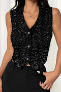 Ladies Heavy Industry Sequin Paneled V-Neck Vest