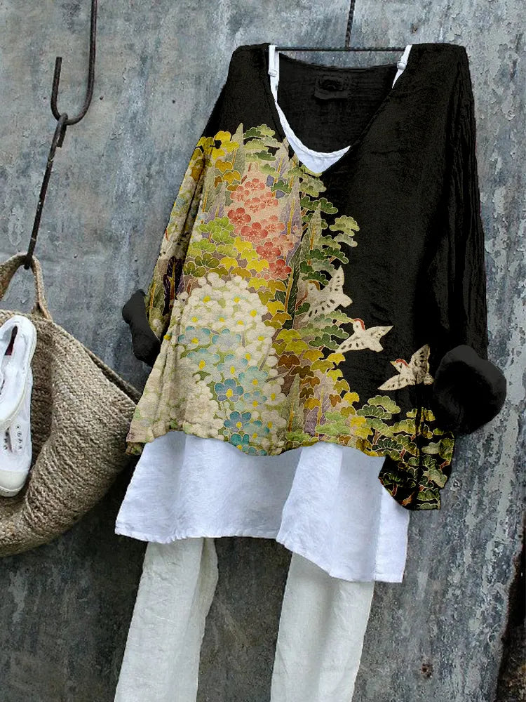 Japanese Art Painting Pattern Cozy Flowy Tunic