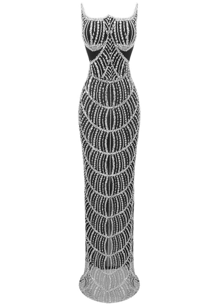 Strapless Structured Sequin Maxi Dress Black