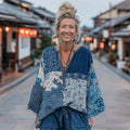 Women's Japanese Style Floral Wave Patchwork Pattern Cozy Top