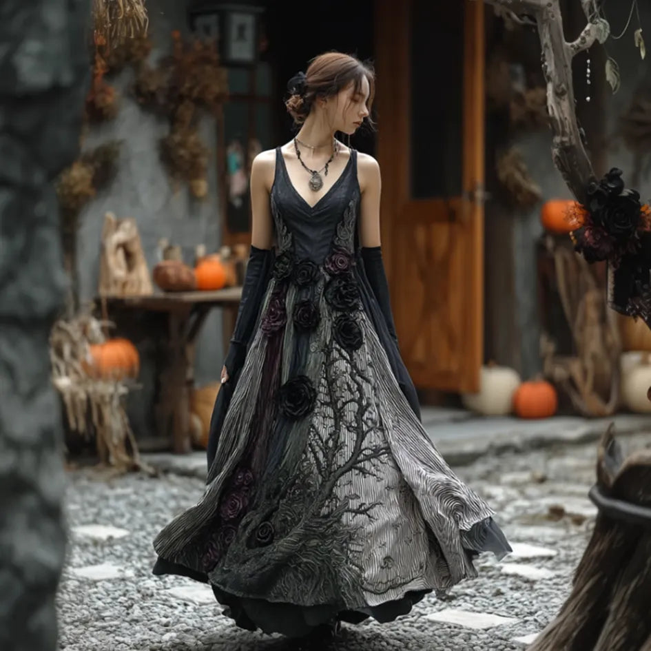 Women's Dark Gothic Style Retro Cotton And Linen Dress
