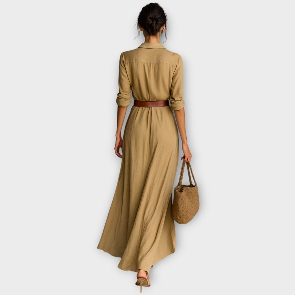 Elegant Draped Button Maxi Dress