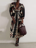 Unique Coconut Jungle Print Puff Sleeve Long Midi Dress