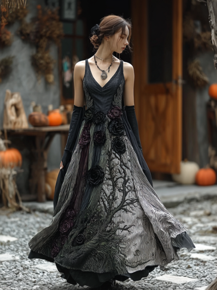 Women's Dark Gothic Style Retro Cotton And Linen Dress