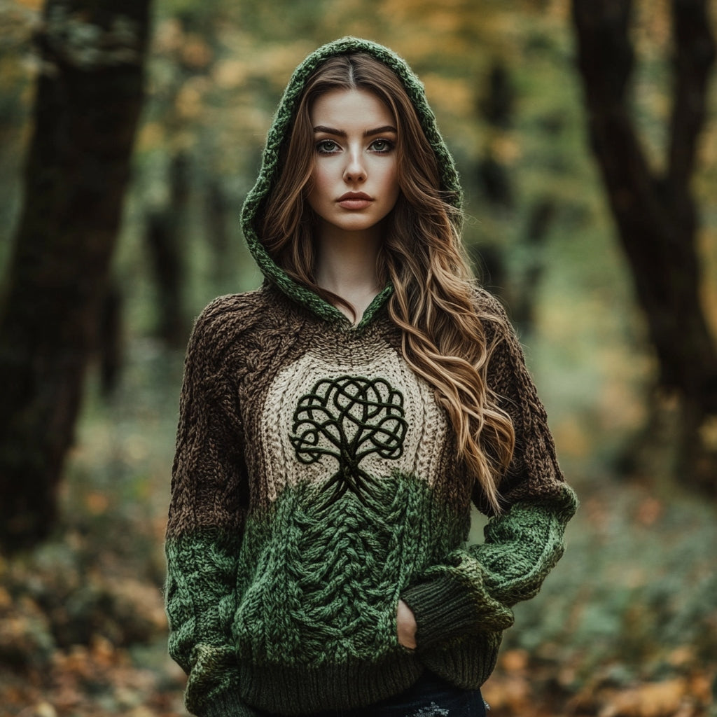 Women's Celtic Tree Of Life Ombre Pocket Hooded Sweater