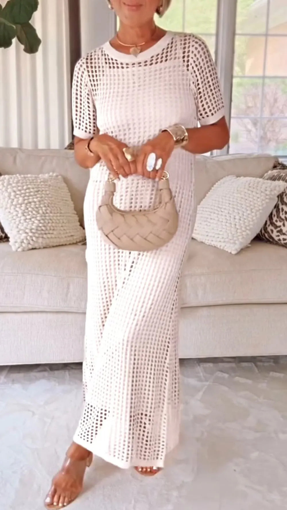 Elegant Boat Neck Hollow Airy Two-piece Dress