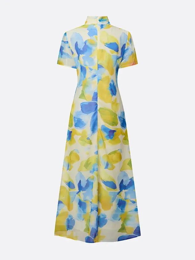 Vacation Floral Printing Mock Neck Maxi Dress