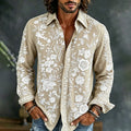 Men's Vintage Floral Patchwork Art Print Flowy Linen Blend Casual Shirt