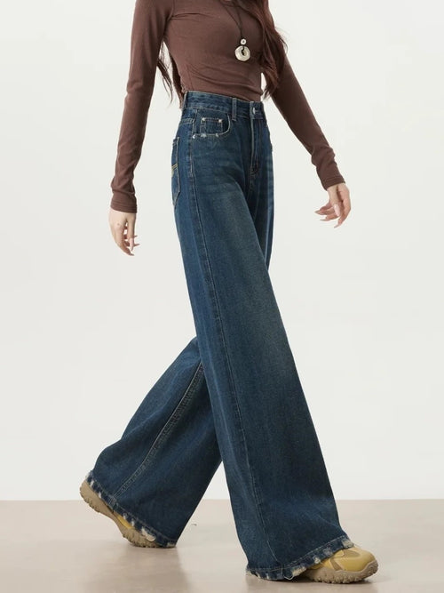 Dark Vintage Raw Hem Wide Leg Jeans