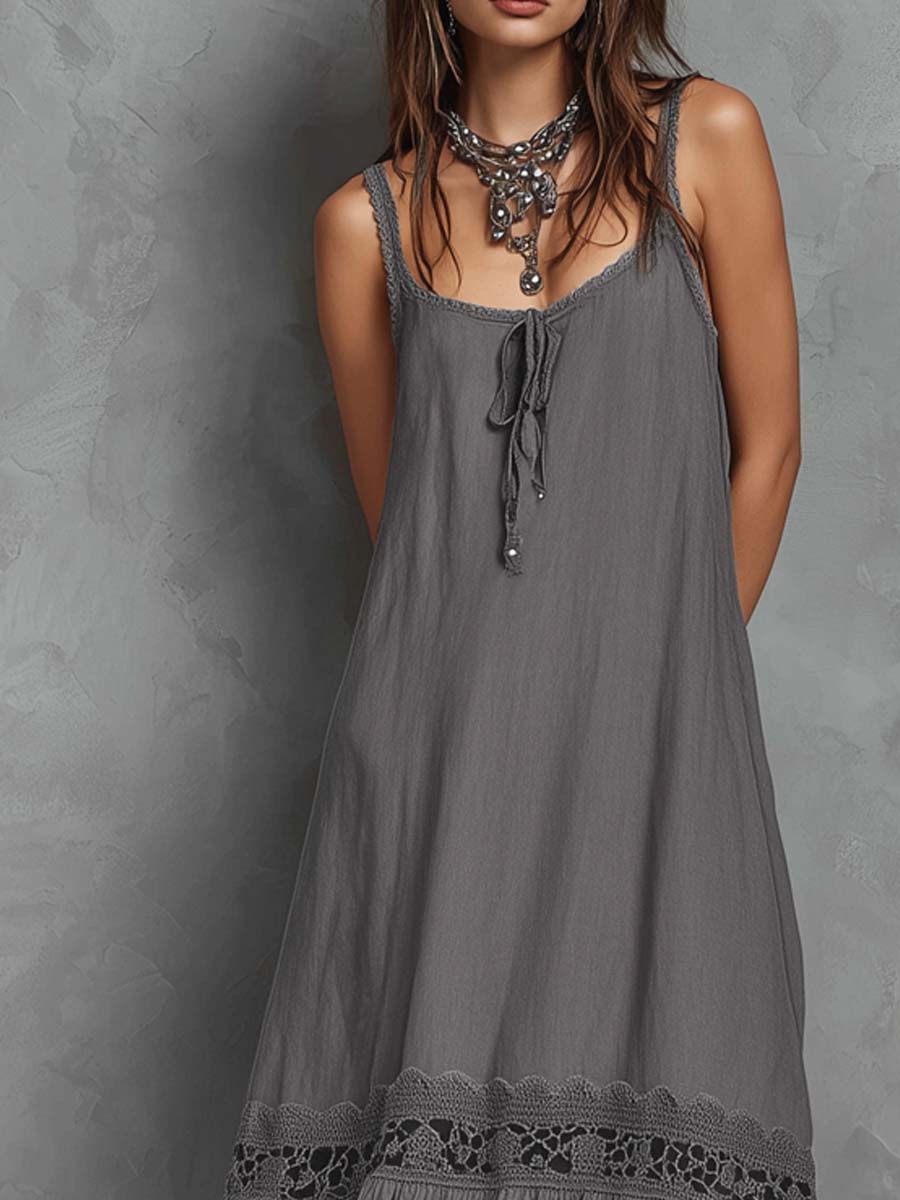 Vintage Lace-trimmed Cotton And Linen Maxi Dress