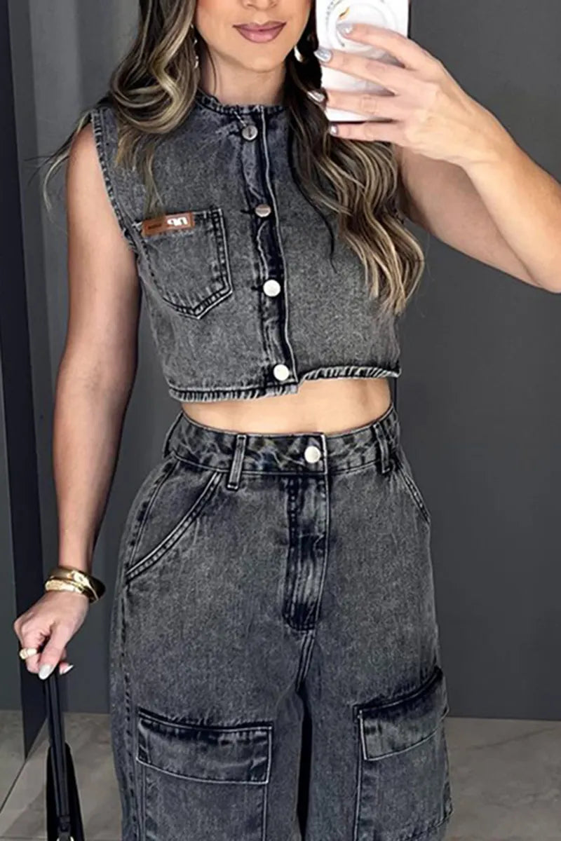 Women's Casual Distressed Wash Denim Vest or Jogger Jeans