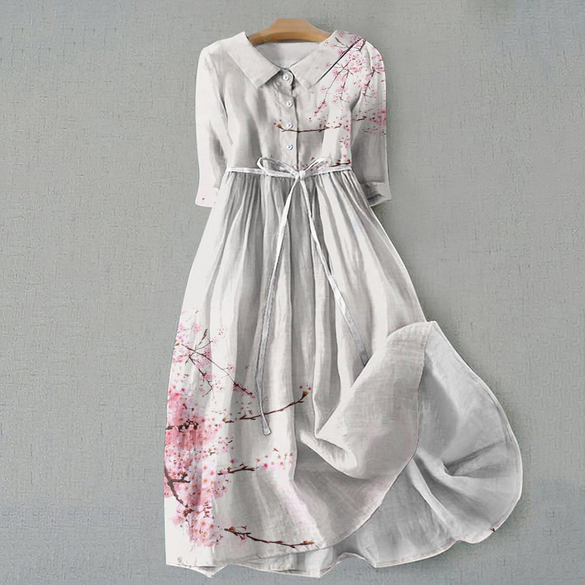 Retro Sakura Bloom Graphics Print Lace-Up Dress