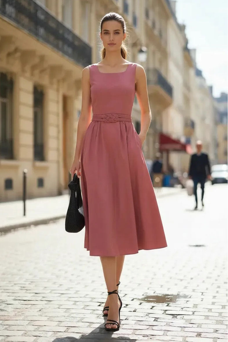 Belt Detail Midi Dress