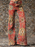 Women's Retro Ethnic Floral Art Print Casual Washed Pants