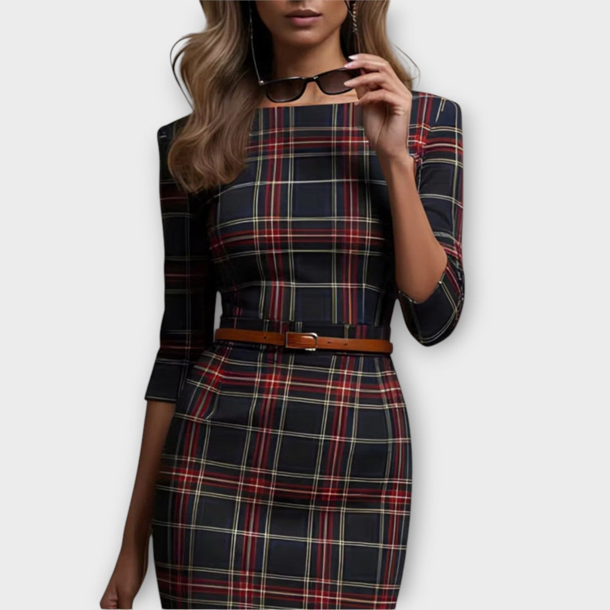 Elegant Plaid Midi Pencil Dress