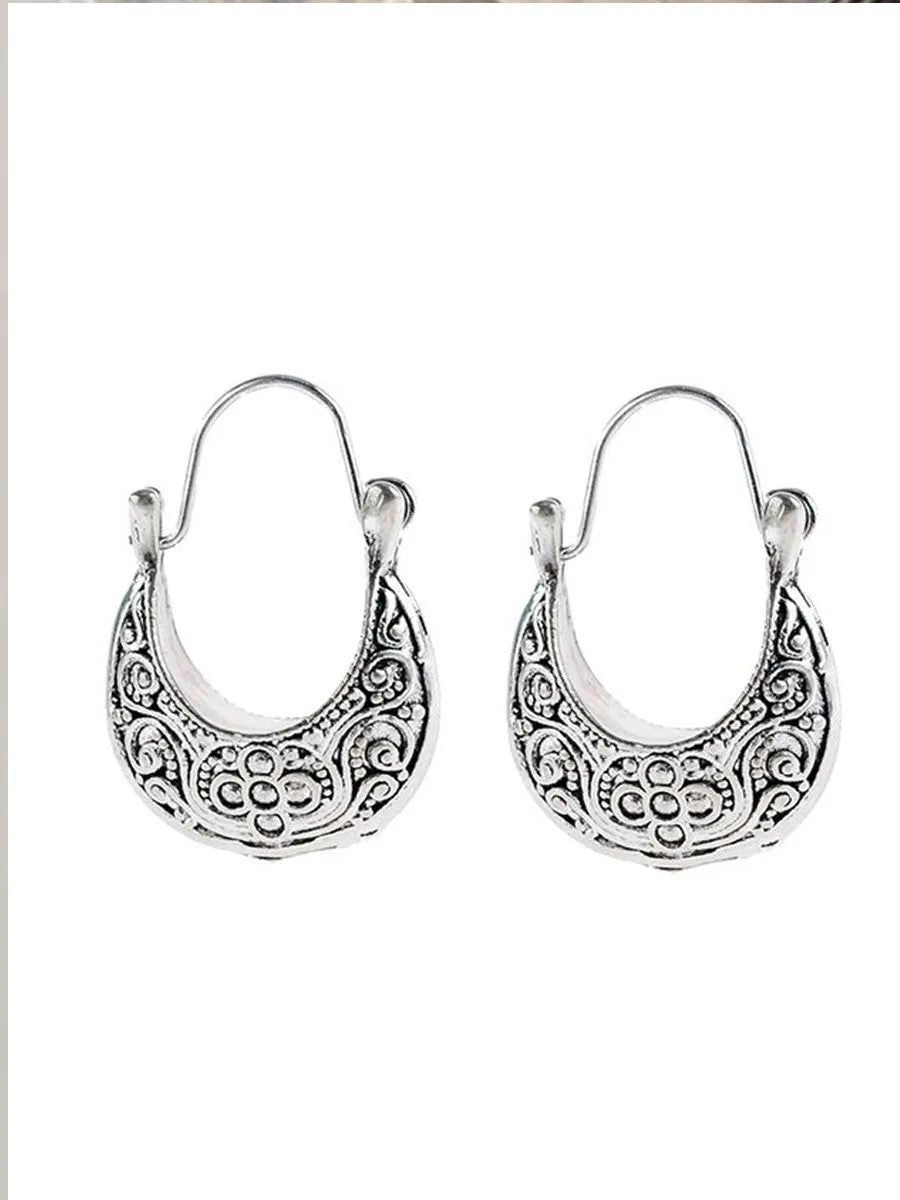 Women's Vintage Silver Round Earrings