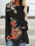 Elegant Japanese Geisha with Flowers Art A Line T Shirt