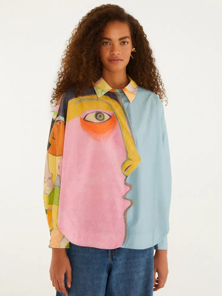Abstract Face Patchwork Top